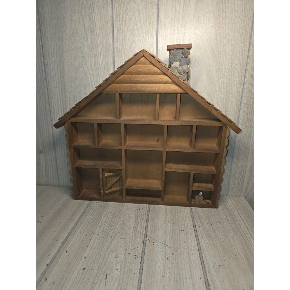 Vintage Wood House Roof Shadow Box Curio Compartment Display Case Miniatures